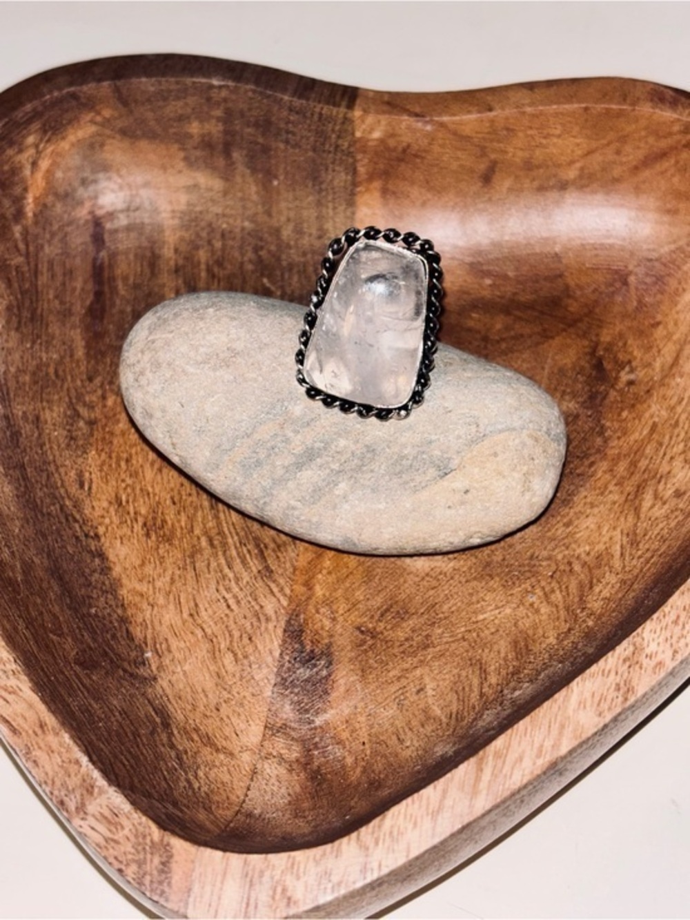 Celestial Veil Quartz Statement Ring Sterling Silver Plated Size 6